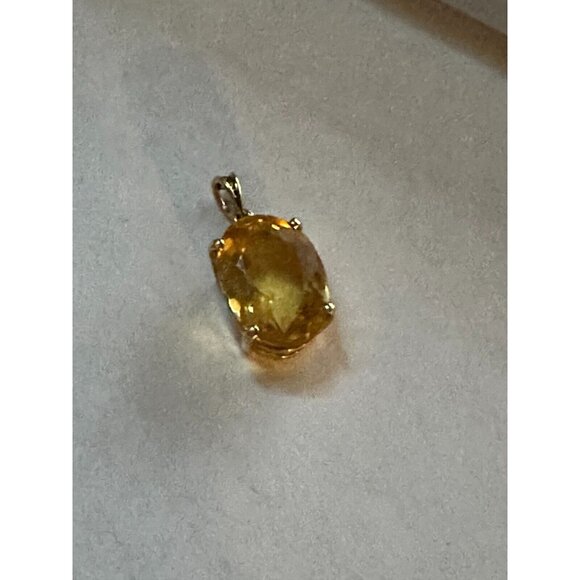 18K Gold Pendant Citrine Gemstone 10 X 15 MM Necklace 2.46 Gr - Picture 3 of 7